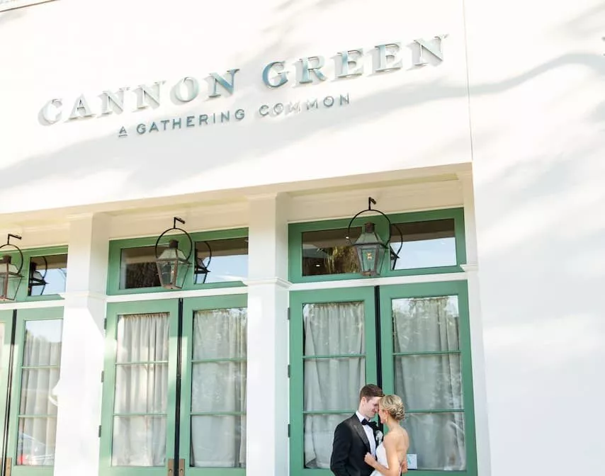 Wedding couple facing each other